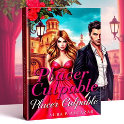 An enchanting book cover for the novel 'Placer Culpable', emphasizing a romantic and erotic theme