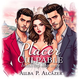 An enchanting book cover for the novel 'Placer Culpable', emphasizing a romantic and erotic theme