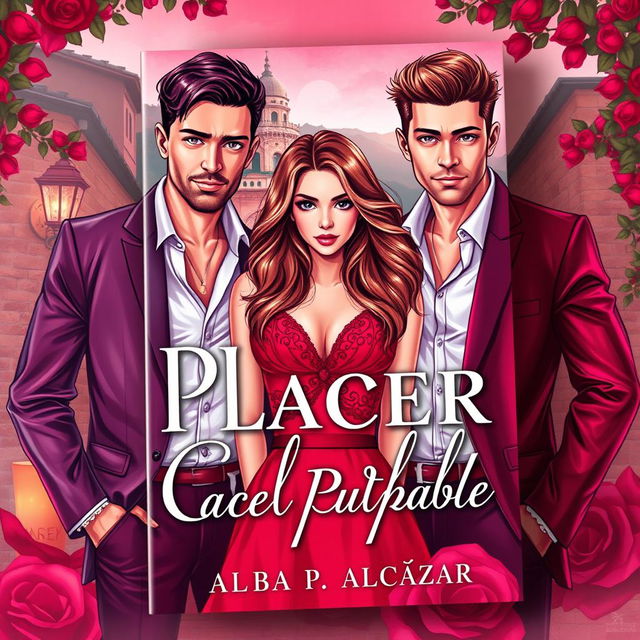 An enchanting book cover for the novel 'Placer Culpable', emphasizing a romantic and erotic theme