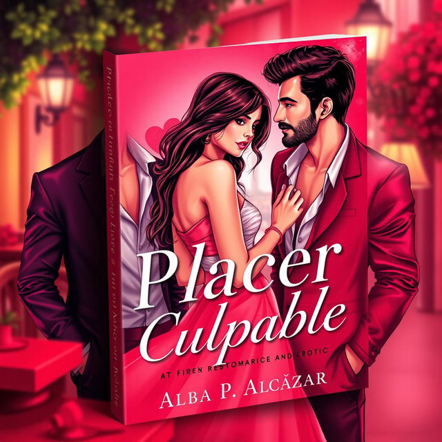 An alluring book cover for 'Placer Culpable', featuring an enchanting romance and erotic theme