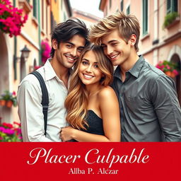 A beautiful scene set in Italy, featuring a stunning girl situated between two handsome boys