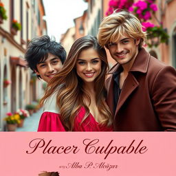 A beautiful scene set in Italy, featuring a stunning girl situated between two handsome boys