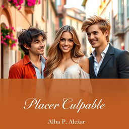 A beautiful scene set in Italy, featuring a stunning girl situated between two handsome boys