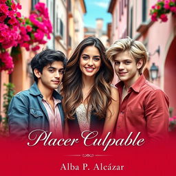 A beautiful scene set in Italy, featuring a stunning girl situated between two handsome boys