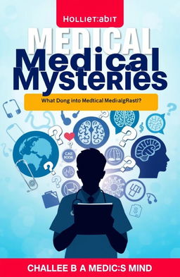 A vibrant and engaging medical puzzle book cover design, featuring a collage of medical symbols like stethoscopes, anatomical diagrams, and brain scans, with the title "Medical Mysteries: Challenge Your Medical Mind!" in bold, modern typography