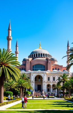 A stunning view of the Hagia Sophia, a historic architectural marvel that once served as a cathedral and now functions as a mosque