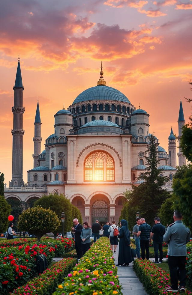 A breathtaking view of the Hagia Sophia, capturing its majestic architectural features from multiple angles