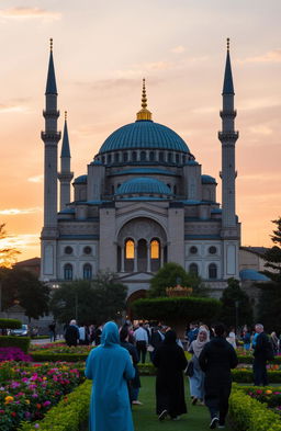 A breathtaking view of the Hagia Sophia, capturing its majestic architectural features from multiple angles