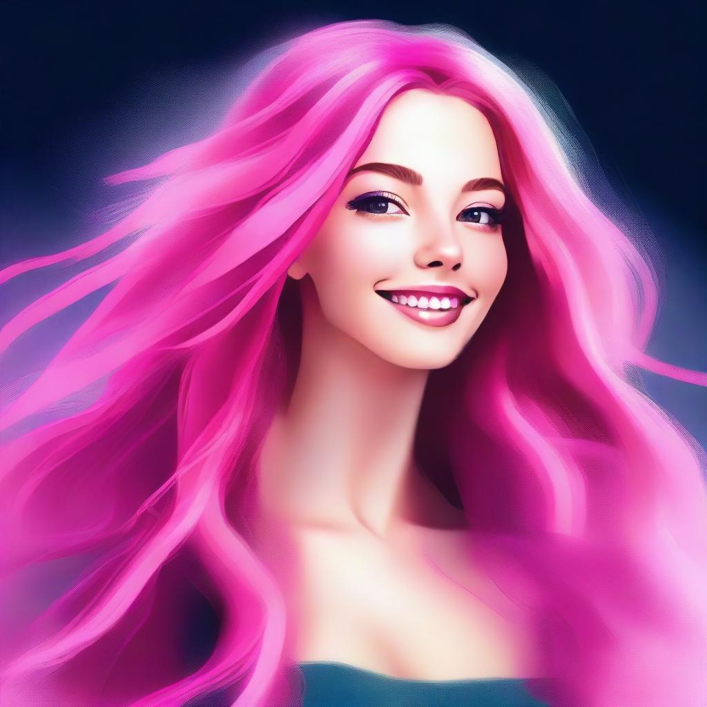 A high-quality digital art piece of a slim girl with long, flowing pink hair