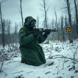 A desolate forest scene depicting the aftermath of a nuclear winter
