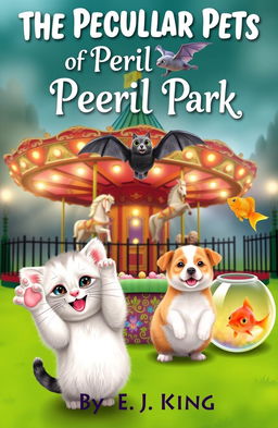 A whimsical book cover for 'The Peculiar Pets of Peril Park'