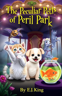 A whimsical book cover for 'The Peculiar Pets of Peril Park'