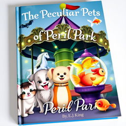 A whimsical book cover for 'The Peculiar Pets of Peril Park'