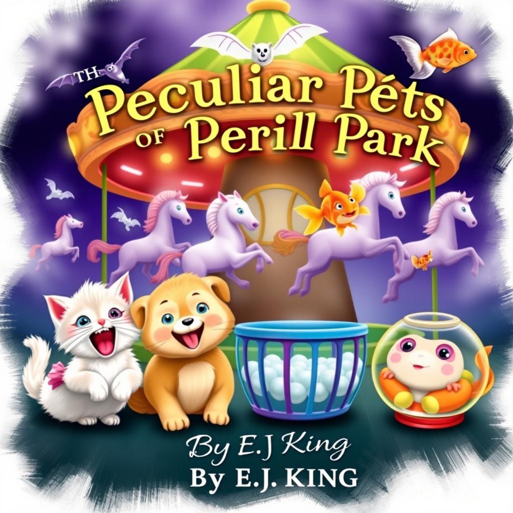 A whimsical book cover for 'The Peculiar Pets of Peril Park'