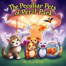 A whimsical book cover for 'The Peculiar Pets of Peril Park'