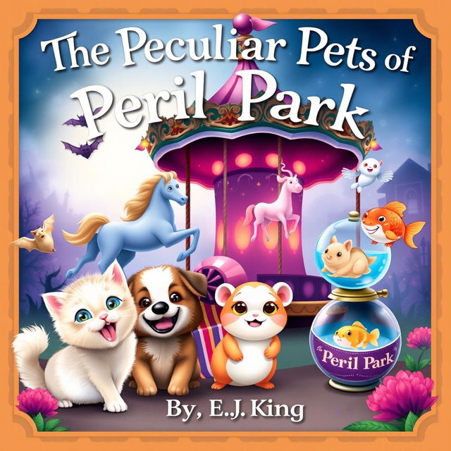 A whimsical book cover for 'The Peculiar Pets of Peril Park'