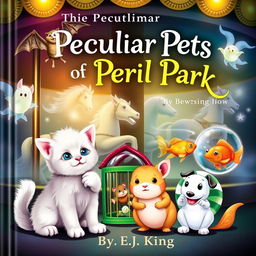 A charming book cover for 'The Peculiar Pets of Peril Park'