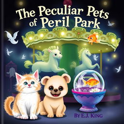 A charming book cover for 'The Peculiar Pets of Peril Park'