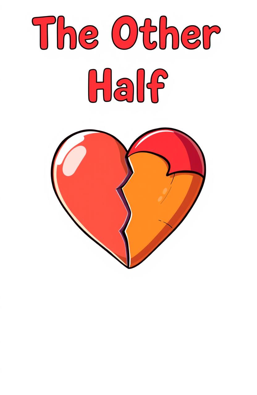 A large cartoon heart in the center of the composition, split in half