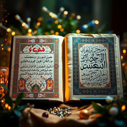 An artistic representation showcasing the Vedas and Kuran, displayed side by side