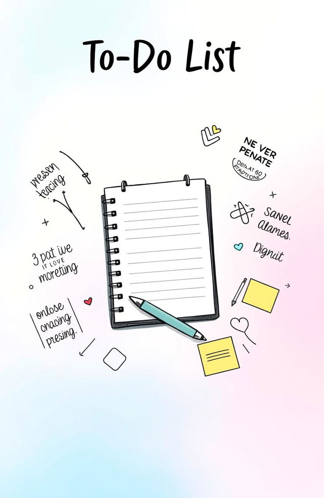 A stylish and visually appealing book cover for a to-do list notebook, featuring a bright and cheerful design