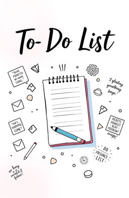 A stylish and visually appealing book cover for a to-do list notebook, featuring a bright and cheerful design