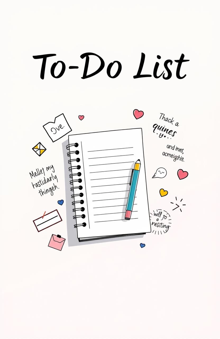 A stylish and visually appealing book cover for a to-do list notebook, featuring a bright and cheerful design