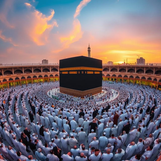 A series of pilgrims performing Al Tawaf, the ritual of circling the Kaaba in Mecca, Saudi Arabia