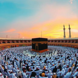 A series of pilgrims performing Al Tawaf, the ritual of circling the Kaaba in Mecca, Saudi Arabia