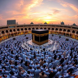 A series of pilgrims performing Al Tawaf, the ritual of circling the Kaaba in Mecca, Saudi Arabia