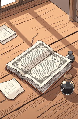 A simple illustration of an old book resting on a wooden table, inviting readers to embark on a literary adventure