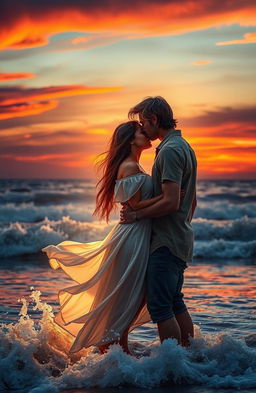 A powerful and emotional scene depicting two true lovers caught in a moment of longing and uncertainty