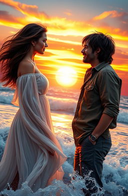A powerful and emotional scene depicting two true lovers caught in a moment of longing and uncertainty