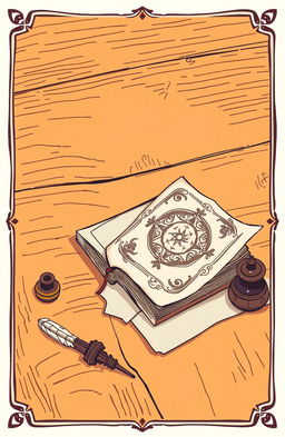 An inviting and simple illustration of an old book resting on a wooden table, with the table surface showing rustic texture