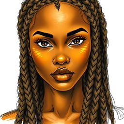 A sketch drawing of a female earth genasi, featuring skin that beautifully resembles the rich, patterned hues of tigers eye gemstone, showcasing warm golds and dark browns