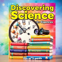 A vibrant and engaging science book cover for sixth graders, featuring a colorful background that sparks curiosity