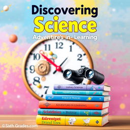 A vibrant and engaging science book cover for sixth graders, featuring a colorful background that sparks curiosity