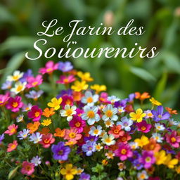 A collection of small, colorful flowers carefully arranged in a serene garden setting, evoking a sense of nostalgia