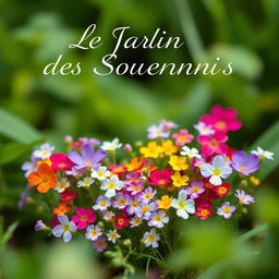 A collection of small, colorful flowers carefully arranged in a serene garden setting, evoking a sense of nostalgia