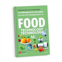 A visually appealing cover for the International Journal of Food Technology and Management, featuring a modern and professional design with elements symbolizing food technology, such as molecular gastronomy visuals, vibrant fruits, vegetables, and high-tech cooking equipment