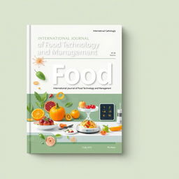 A visually appealing cover for the International Journal of Food Technology and Management, featuring a modern and professional design with elements symbolizing food technology, such as molecular gastronomy visuals, vibrant fruits, vegetables, and high-tech cooking equipment