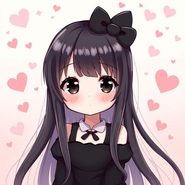 A cute character resembling Hello Kitty with long, straight black hair and black eyes