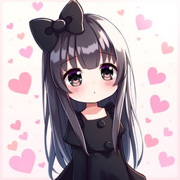 A cute character resembling Hello Kitty with long, straight black hair and black eyes