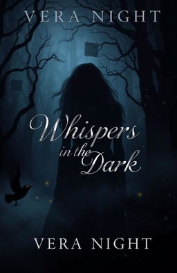 A mysterious book cover for 'Whispers in the Dark' by Vera Night, featuring a dark and moody atmosphere