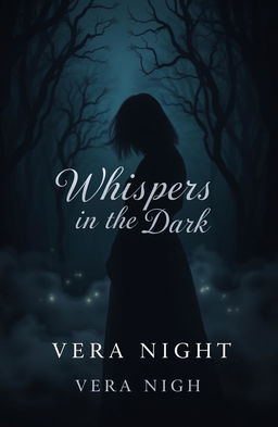 A mysterious book cover for 'Whispers in the Dark' by Vera Night, featuring a dark and moody atmosphere