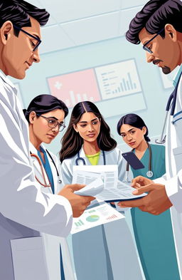 An insightful and informative scene depicting healthcare professionals in India navigating a complex financial landscape