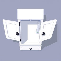 A 2D pixel art illustration showcasing a top-down view of a small white wardrobe designed for clothes