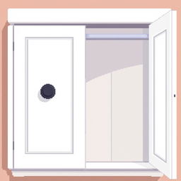 A 2D pixel art illustration showcasing a top-down view of a small white wardrobe designed for clothes