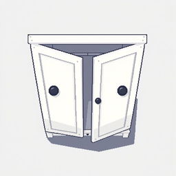 A 2D pixel art illustration showcasing a top-down view of a small white wardrobe designed for clothes