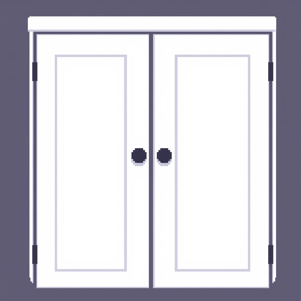 A 2D pixel art illustration showcasing a top-down view of a small white wardrobe designed for clothes